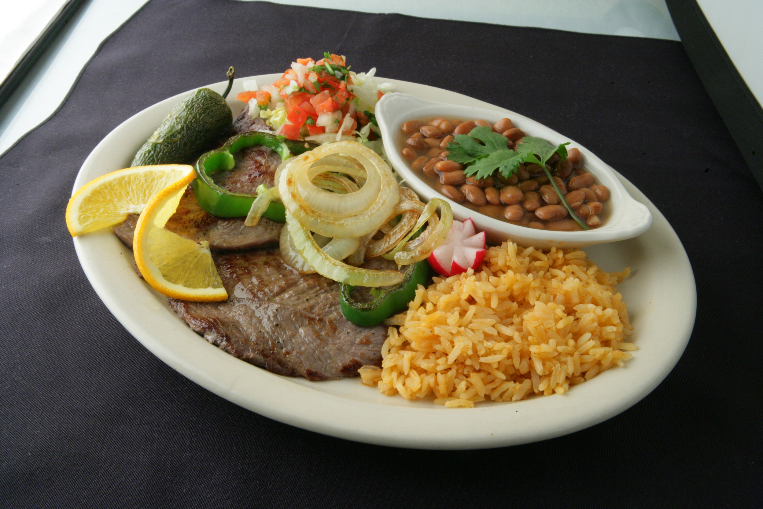 Order #81. Carne Asada Plate food online from Chapala Mexican Restaurant store, Brentwood on bringmethat.com