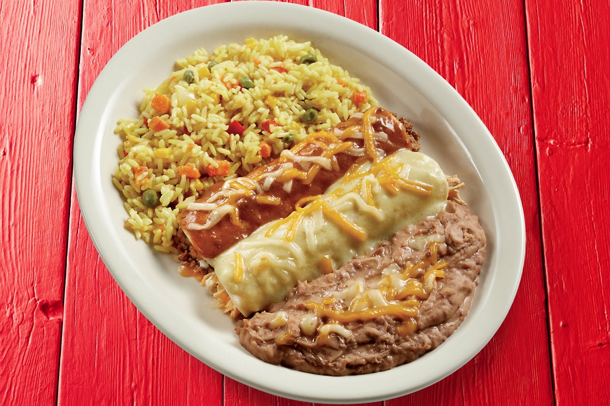 Order Enchilada Plate food online from Fuzzys Taco Shop store, Arlington on bringmethat.com