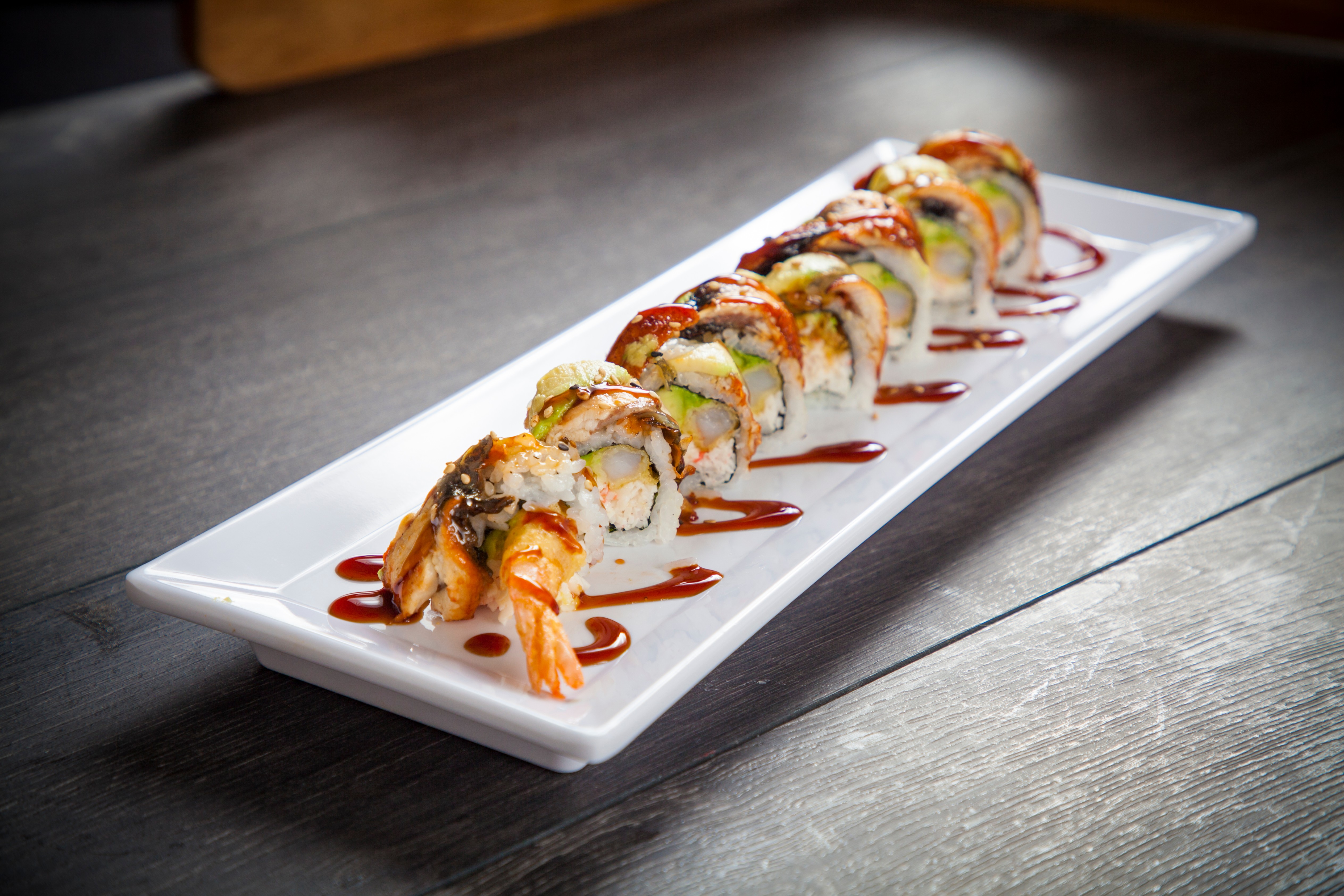 Order Green Dragon Roll food online from Ozen Sushi store, Cypress on bringmethat.com