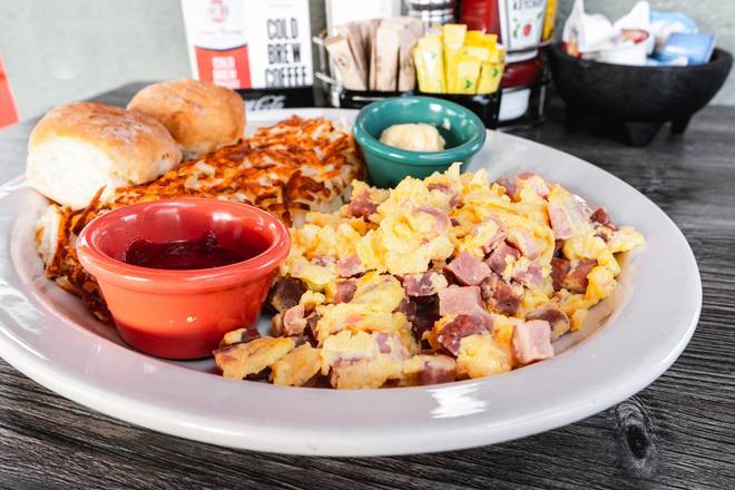 Order Meat Lovers Scramble food online from Biscuits Café store, Canby on bringmethat.com