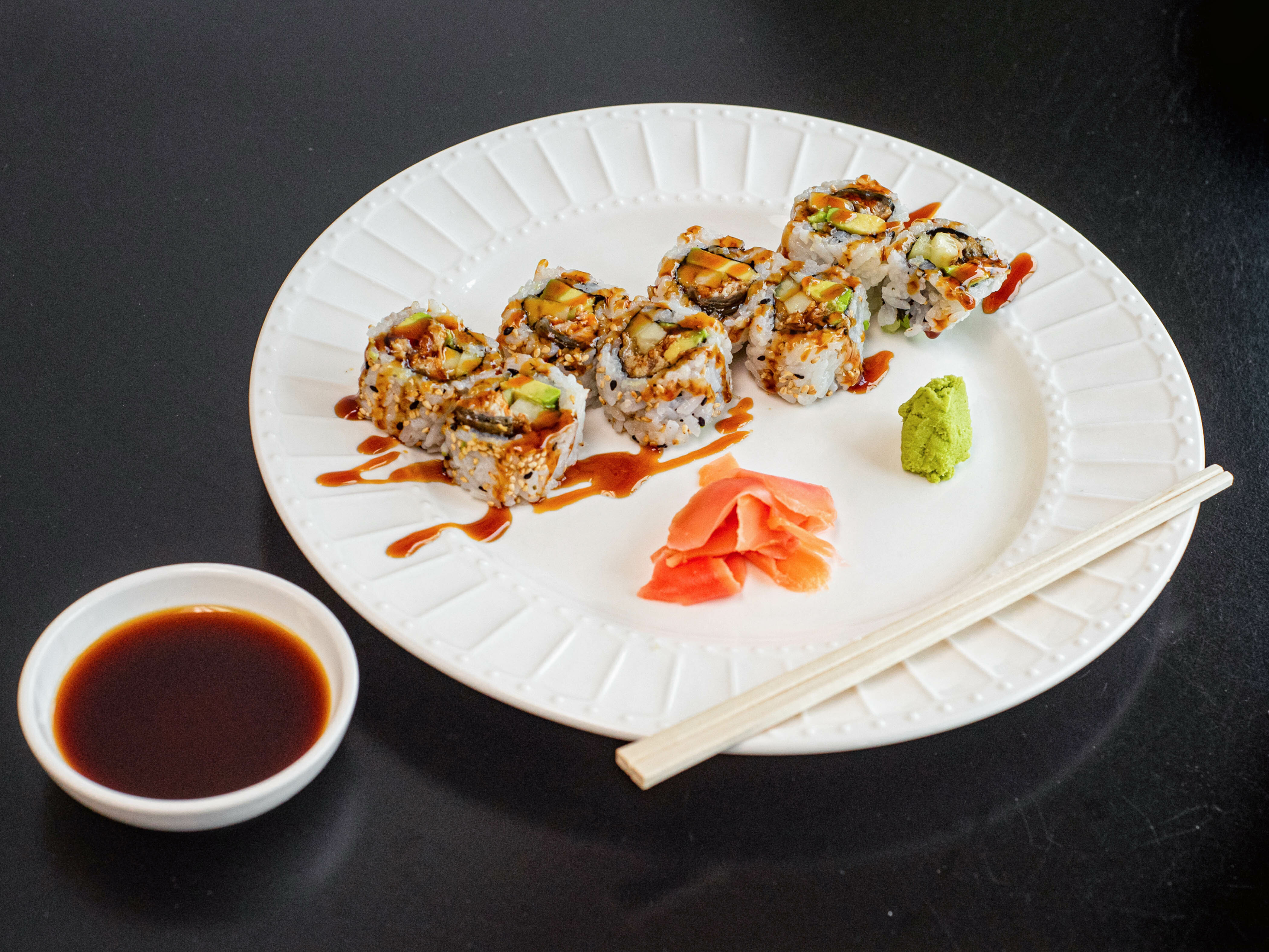 Order Grilled Eel Roll food online from Maje Sushi store, West Lafayette on bringmethat.com