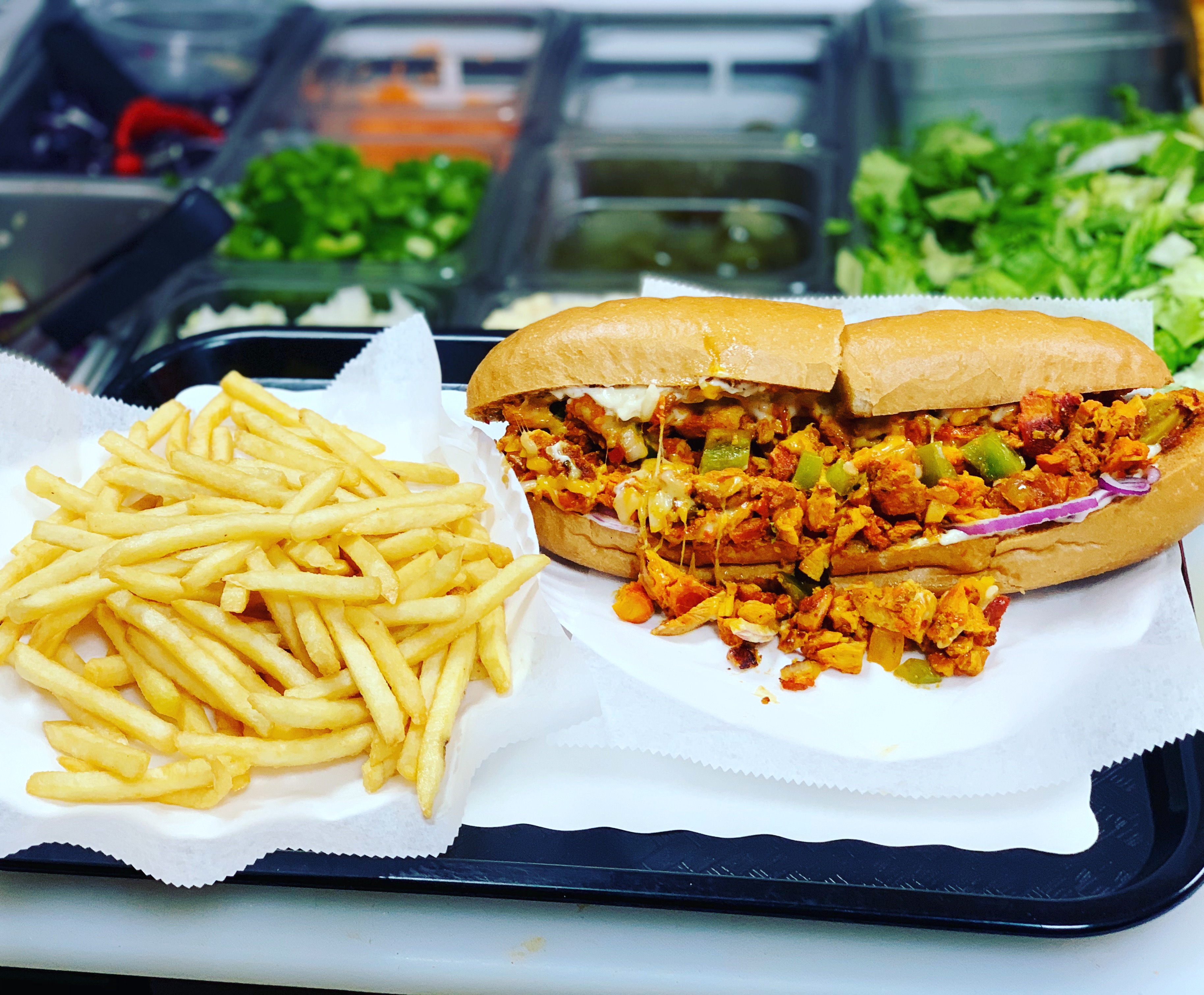 Order 9. Chicken Cheese Steak with Fries and Soda food online from Crown Fried Chicken store, Brooklyn on bringmethat.com