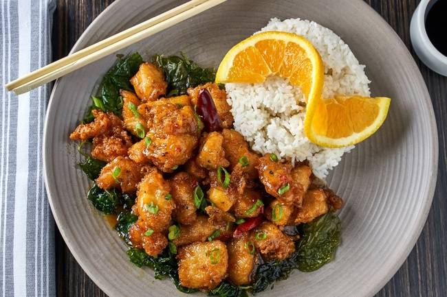 Order Orange Peel Chicken - Lunch food online from Ling &amp; Louie Asian Bar & Grill store, Meridian on bringmethat.com