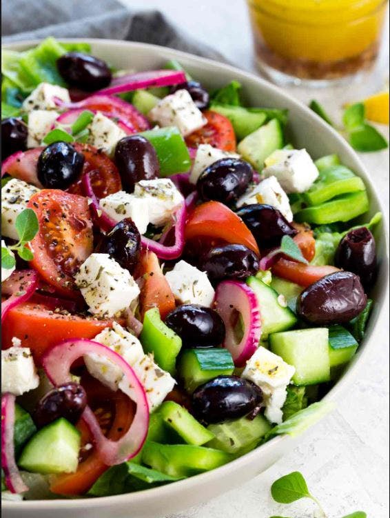 Order Greek Salad Catering - Half Tray (8-12 People) food online from Lunetta pizza store, New York on bringmethat.com