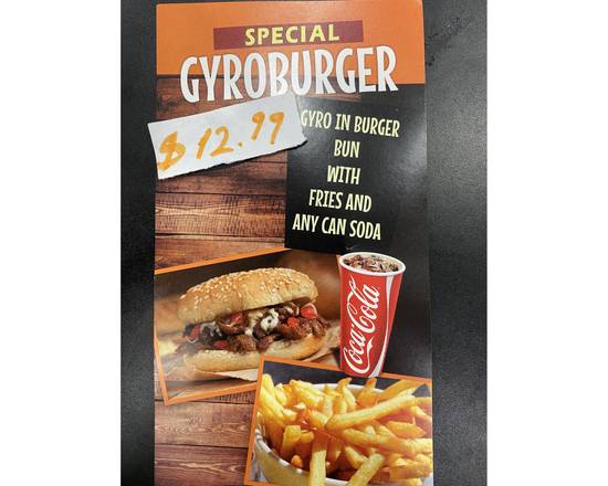 Order SPECIAL!!! LAMB GYROBURGER WITH FRENCH FRIES AND CAN SODA food online from Soup & Gyro store, New York on bringmethat.com