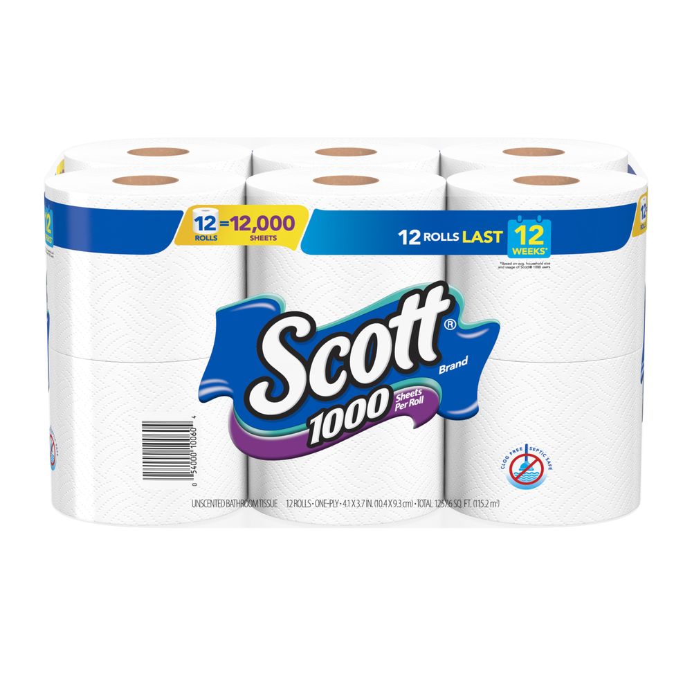 Order Scott 1000 Sheets Per Roll Toilet Paper, Bath Tissue - 12 ct food online from Rite Aid store, READING on bringmethat.com
