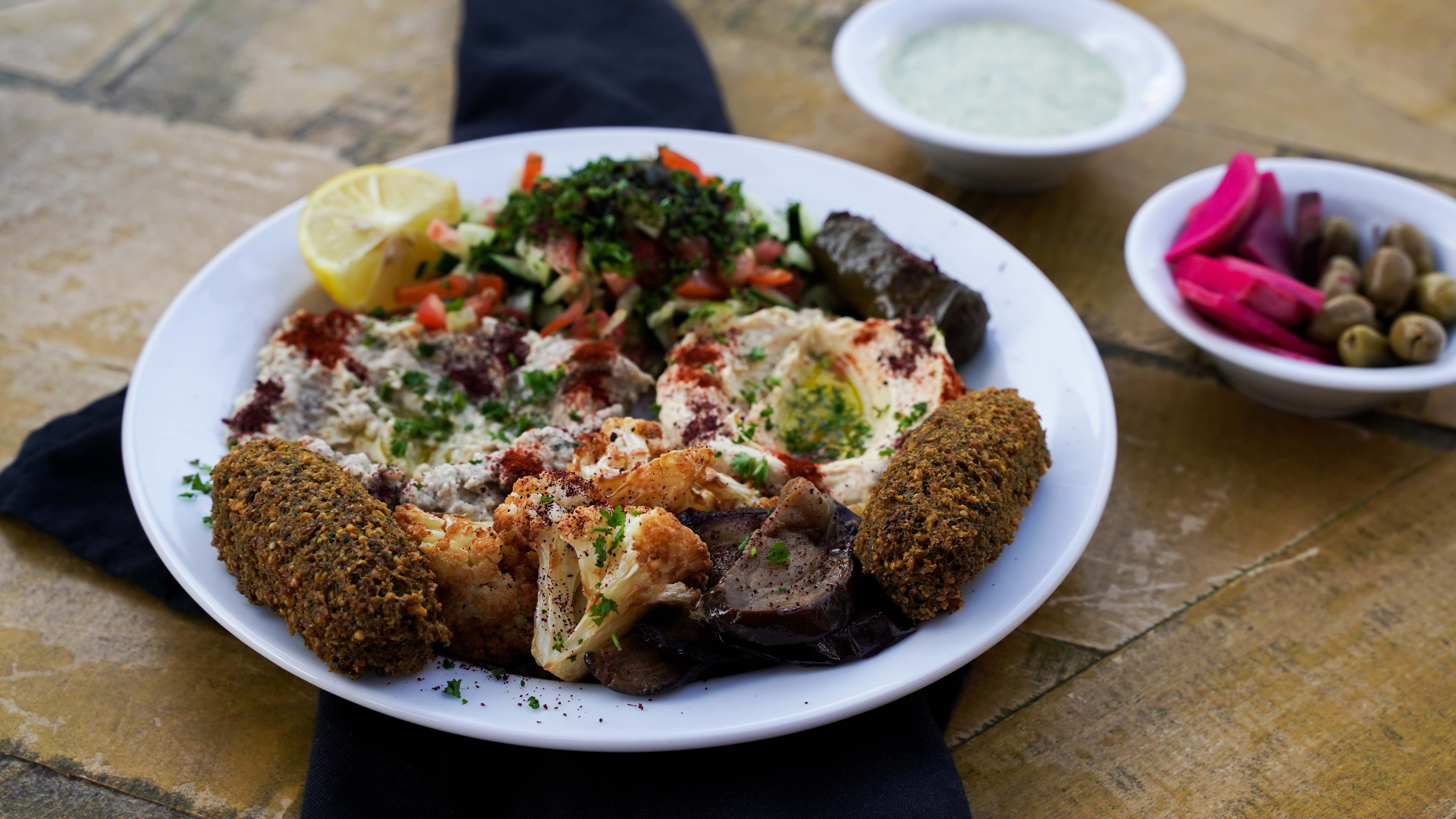 Order Vegetarian Combo Platter food online from Abu Salim Middle Eastern Grill store, San Francisco on bringmethat.com