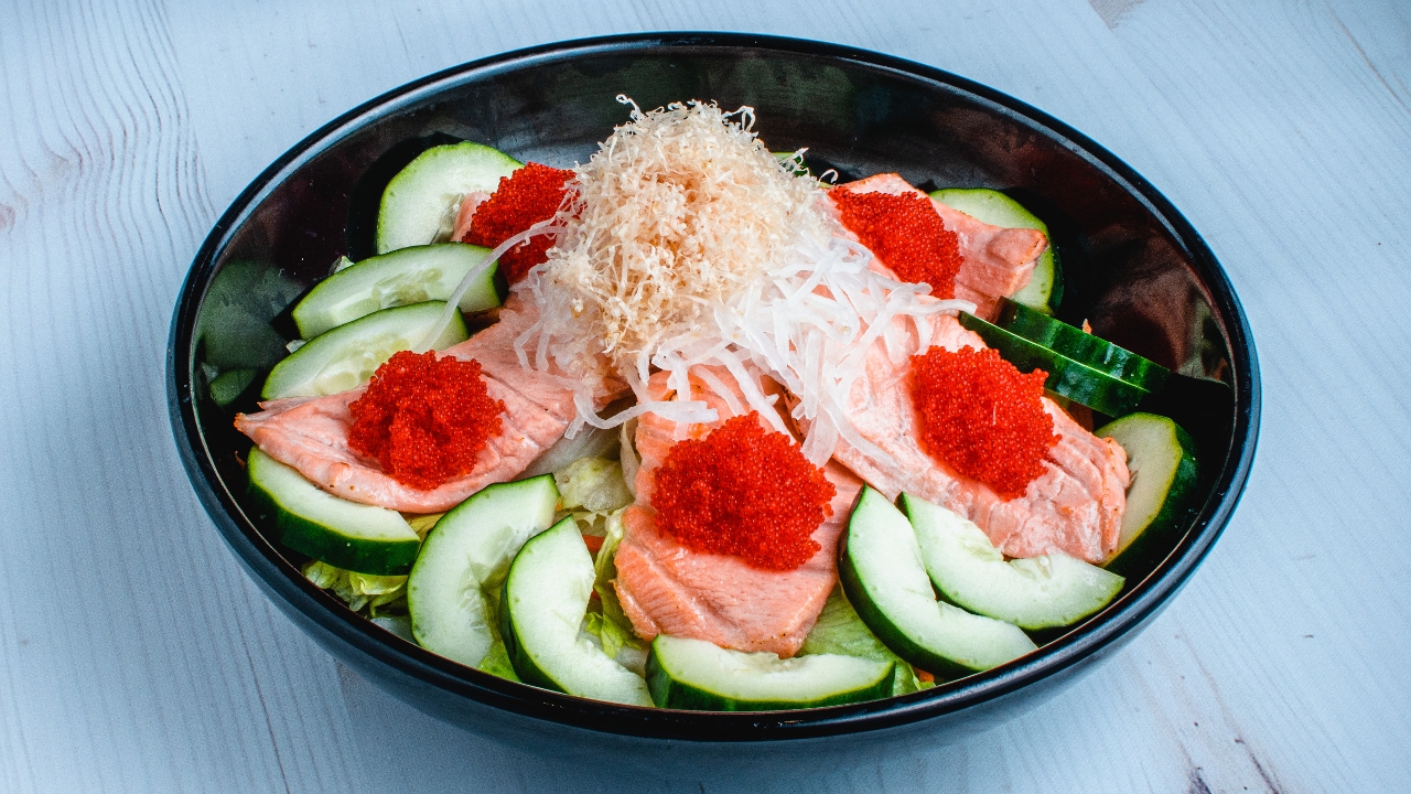 Order Seared Salmon Salad food online from Bento & Noodles store, Chula Vista on bringmethat.com
