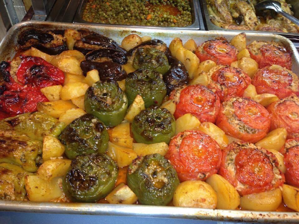 Order Stuffed tomato and pepper  food online from Mythos Authentic Hellenic Cuisine store, Flushing on bringmethat.com