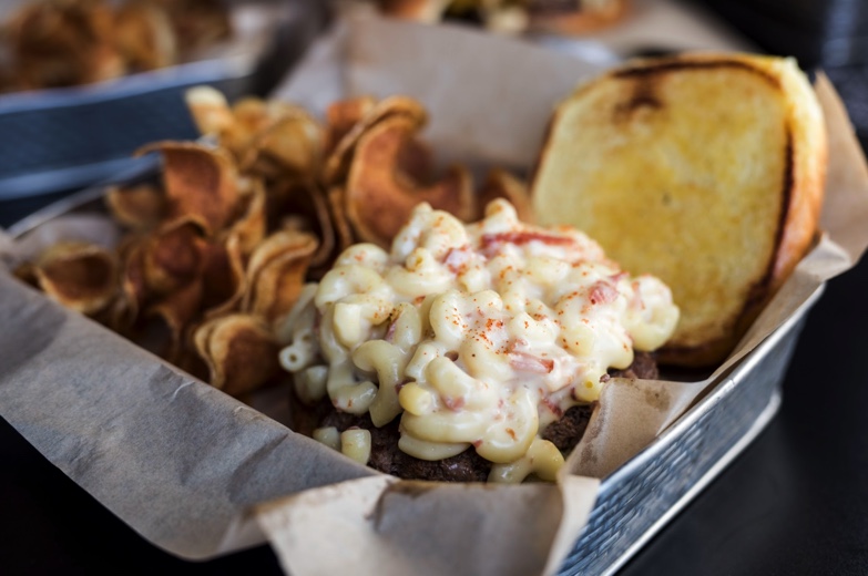 Order Bacon Mac n Cheese Burger  food online from Mr Brews Taphouse store, Monona on bringmethat.com