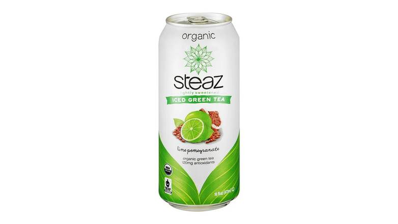 Order Steaz Organic Iced Green Tea Lime Pomegranate food online from Trumbull Mobil store, Trumbull on bringmethat.com