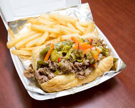 Order Italian Beef with Fries food online from Baba's Halal Famous Steak & Lemonade store, Chicago on bringmethat.com