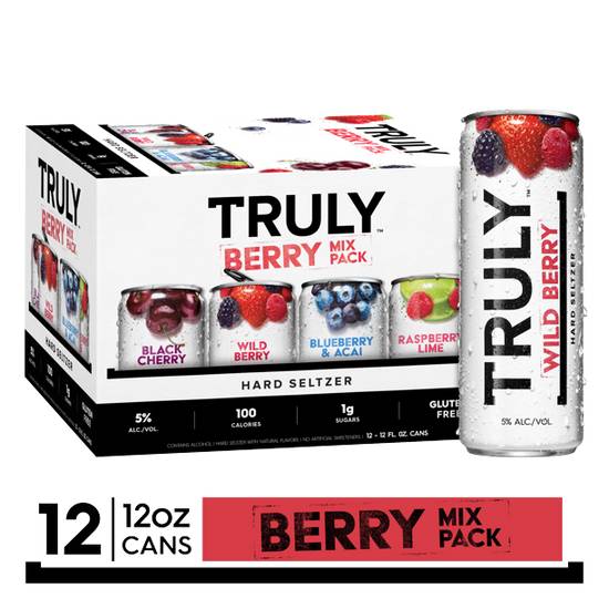 Order Truly Hard Seltzer Berry Mix, 12pk-12oz can spiked sparkling water (5.0% ABV) food online from Mimi Liquor store, Joliet on bringmethat.com