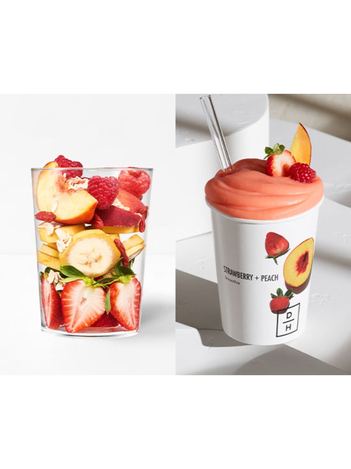 Order Daily Harvest Strawberry + Peach Smoothie (8 oz) food online from Goodees Cravings store, Los Angeles on bringmethat.com