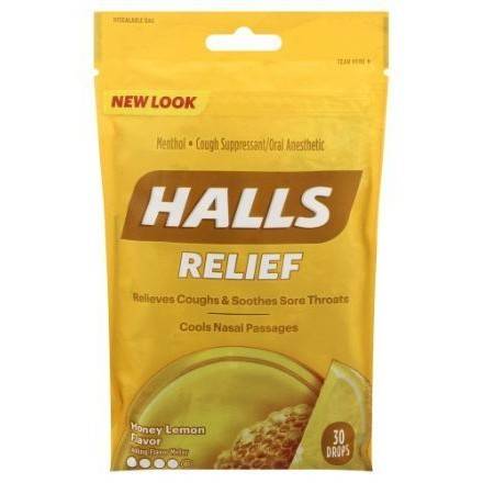 Order Halls Honey Lemon Cough Drops (30 count) food online from 7-Eleven By Reef store, Marietta on bringmethat.com
