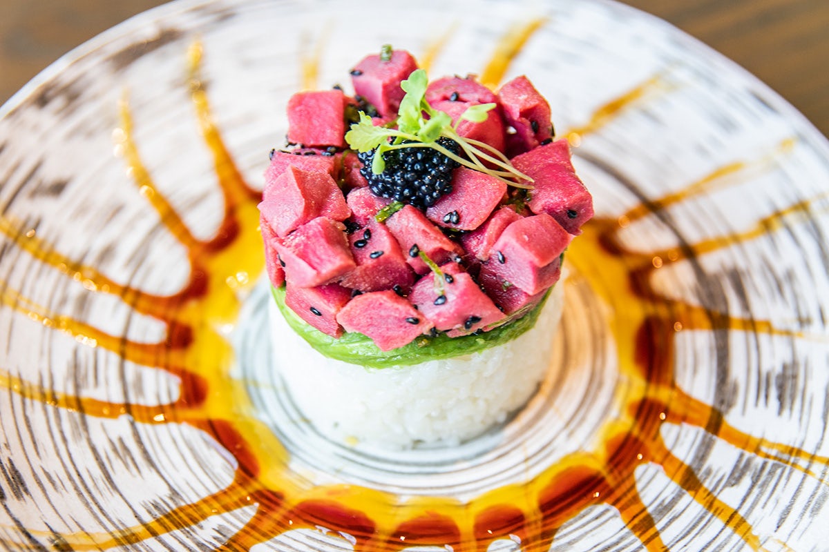 Order VEGAN TUNA TOWER food online from Blue Sushi Sake Grill store, Lincoln on bringmethat.com
