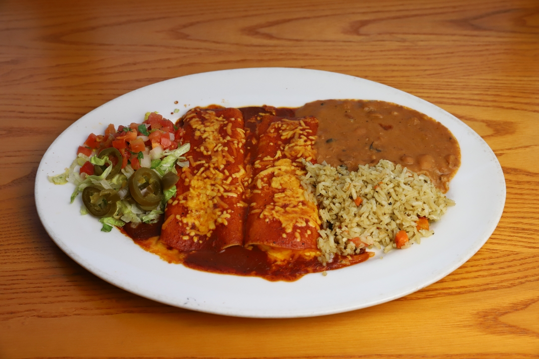 Order Enchiladas Beef food online from Roja Mexican Grill store, Omaha on bringmethat.com