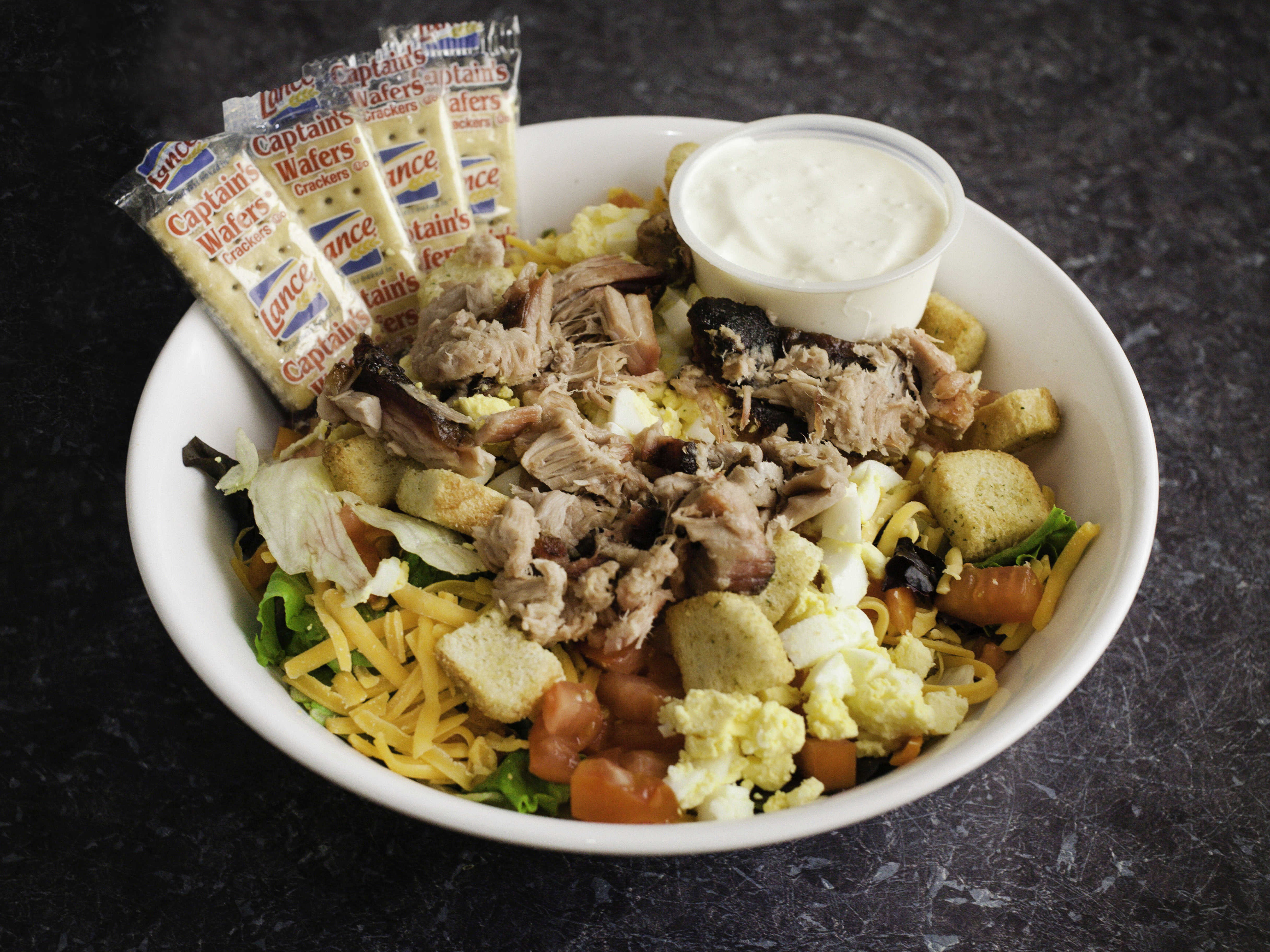 Order Wolf's Chef Salad food online from Wolf's Bar-B-Q store, Evansville on bringmethat.com