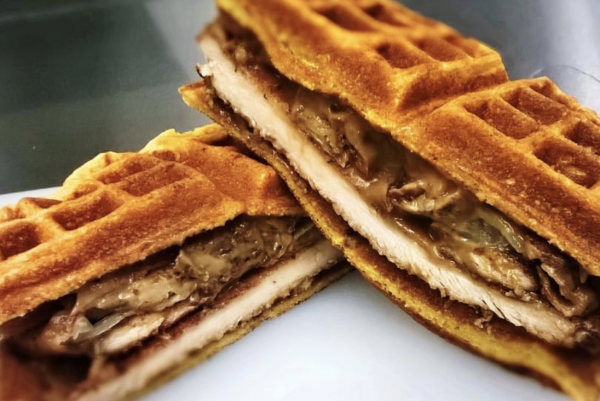 Order Chicken and Waffle Sandwich food online from Pigs On A Wing store, Lindenhurst on bringmethat.com