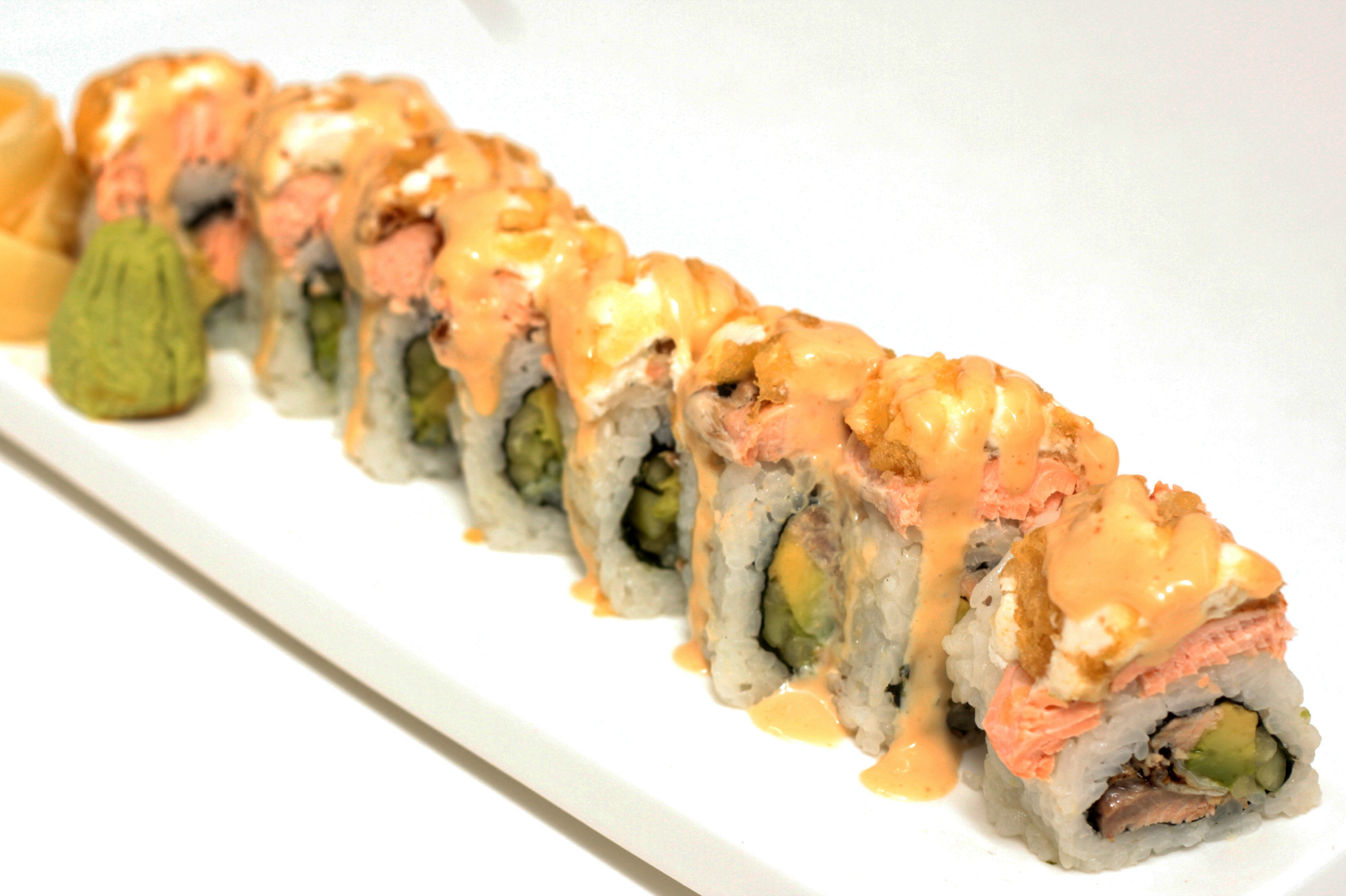 Order H8. Baked Salmon Roll food online from Kui Shin Bo store, San Francisco on bringmethat.com