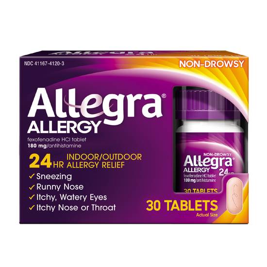 Order Allegra 180mg Prescription Strength Non-Drowsy Allergy Relief Tablets (30 ct) food online from Rite Aid store, Canal Fulton on bringmethat.com