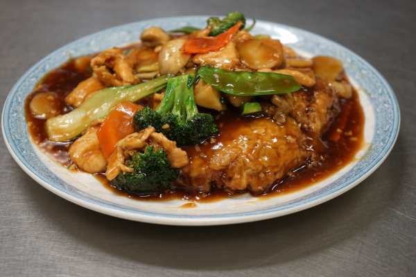 Order Combination Egg Foo Young food online from Red Lantern store, Brea on bringmethat.com