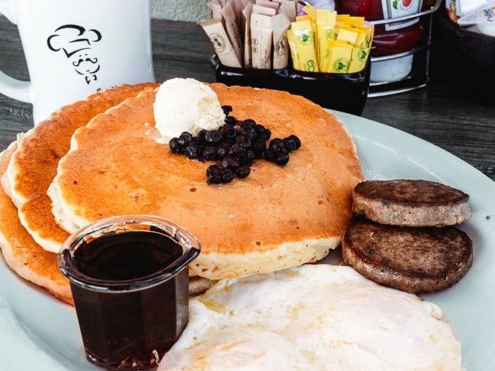 Order Blueberry Pancakes Combo - OO food online from Biscuits Cafe store, Chandler on bringmethat.com