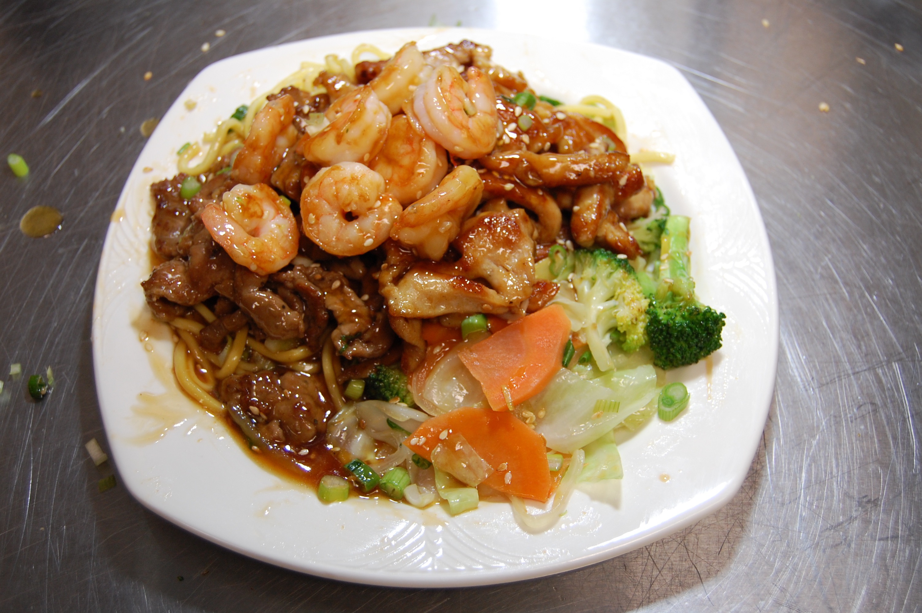 Order Chicken, Beef and Shrimp Hibachi Combo food online from Hibachi Express store, Brandywine on bringmethat.com