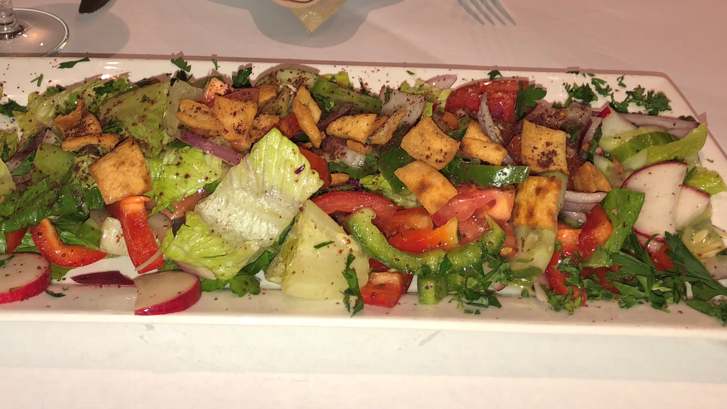 Order Fattoush Salad (GF) food online from Arabian Nights store, San Francisco on bringmethat.com