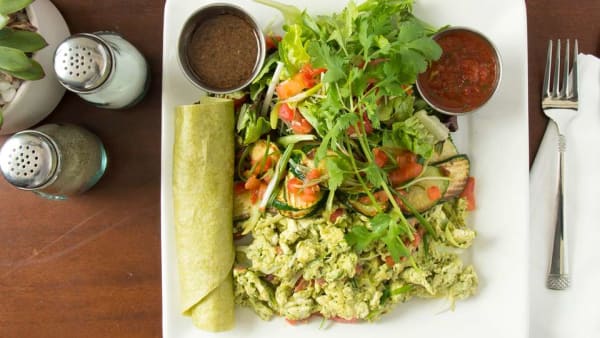 Order Pesto Scramble food online from Naked Cafe store, Carlsbad on bringmethat.com