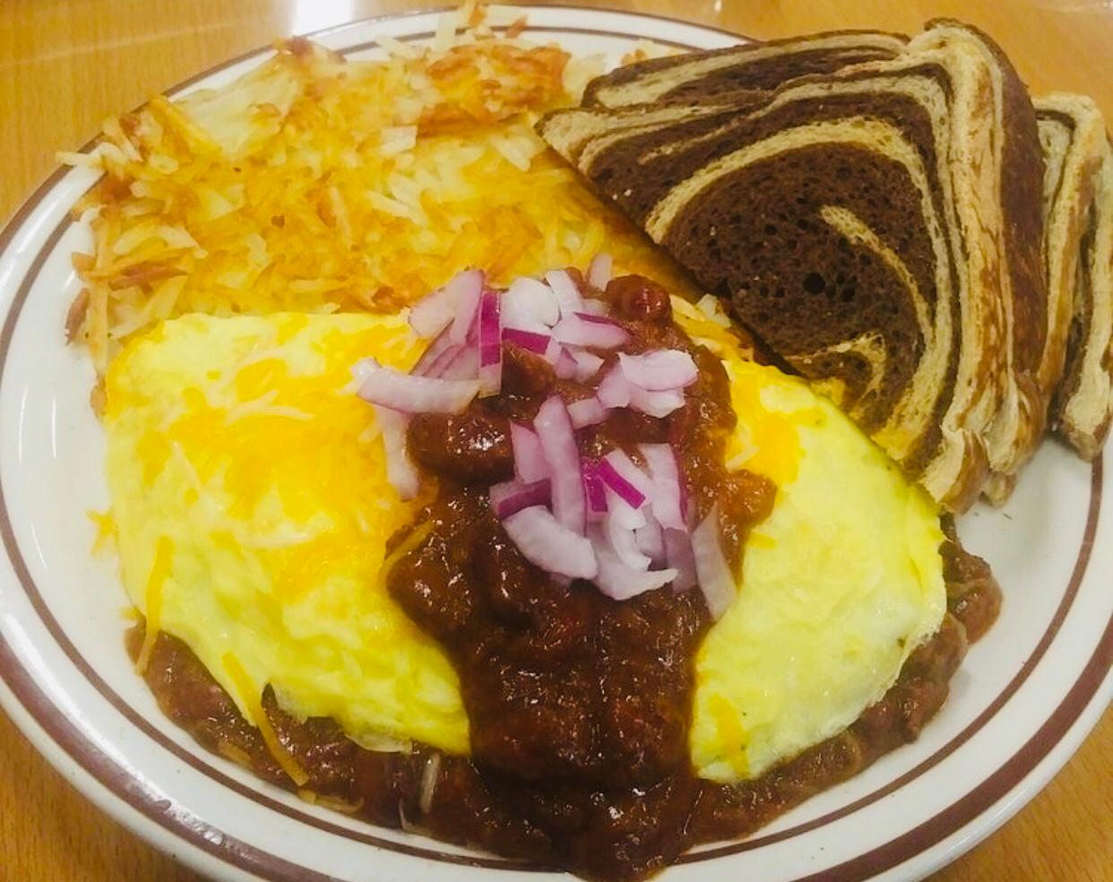 Order Chili and Cheese Omelette food online from Pepper Cafe store, Rohnert Park on bringmethat.com
