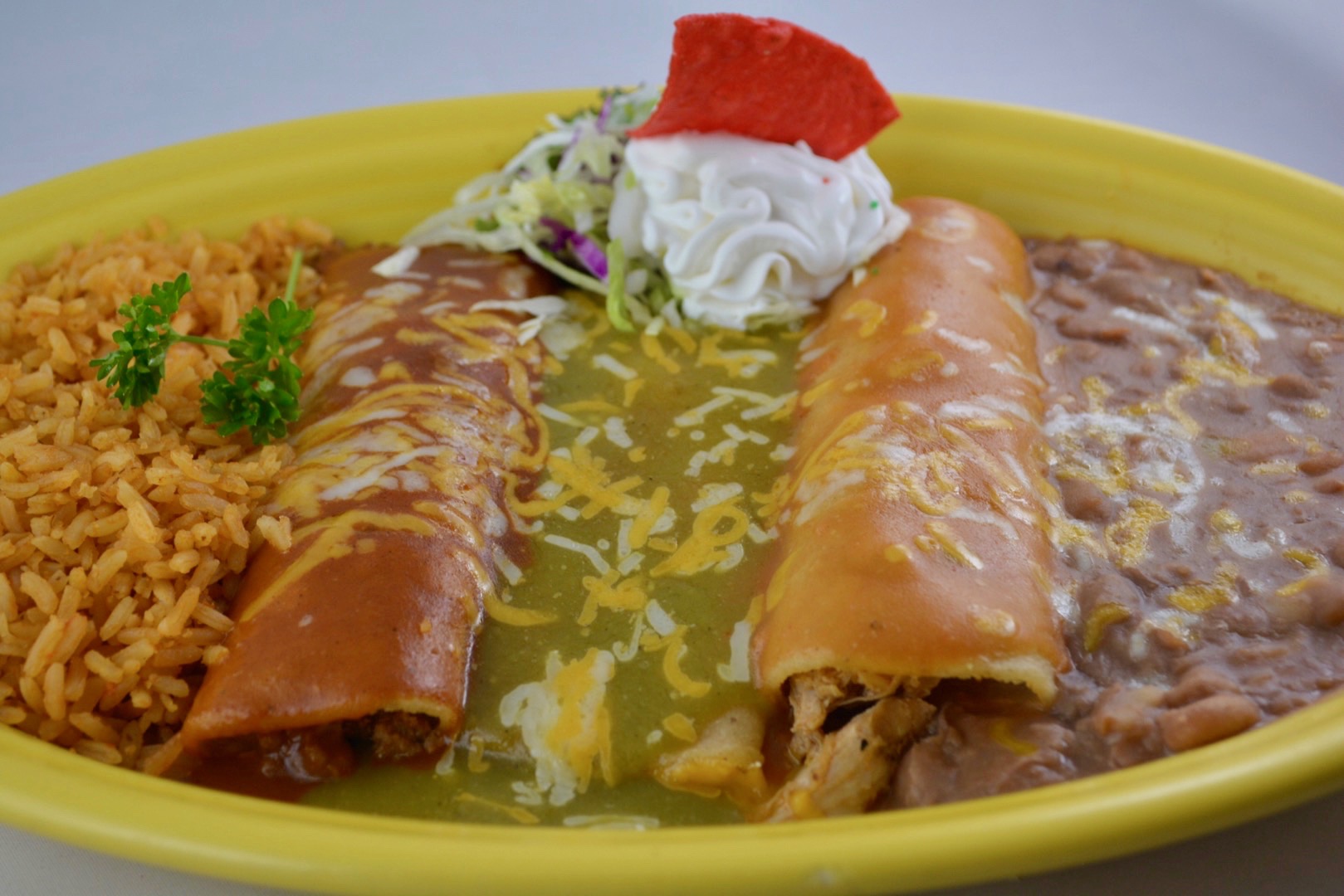 Order 3 Delicias Enchiladas food online from Jalapenos Mexican Restaurant Eagle River store, Eagle River on bringmethat.com