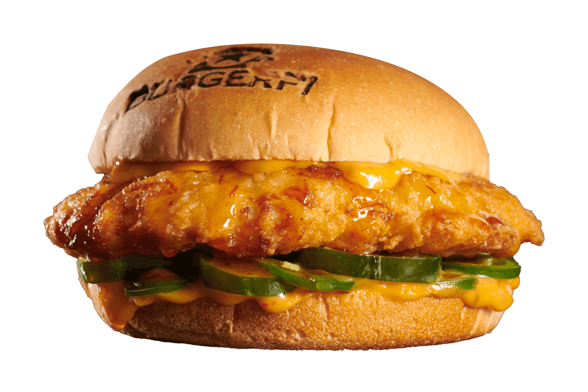 Order SPICY FI'ED CHICKEN SANDWICH food online from Burgerfi store, Lexington on bringmethat.com