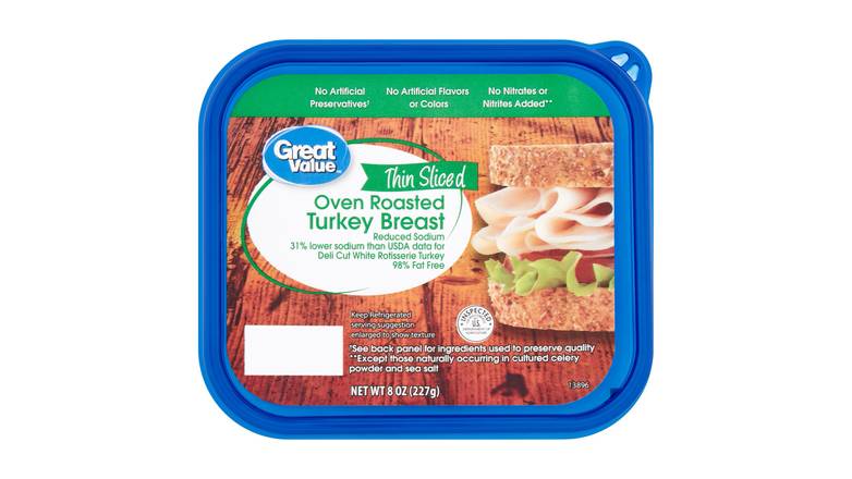 Order Great Value Thin Sliced Oven Roasted Turkey Breast food online from Red Roof Market store, Lafollette on bringmethat.com