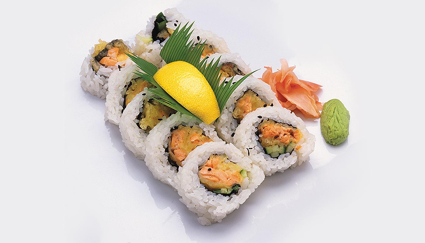 Order D4. Salmon Tempura roll food online from Teri Teri Japanese Restaurant store, Union City on bringmethat.com