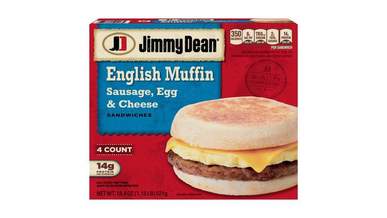 Order Jimmy Dean® Sausage, Egg & Cheese English Muffin Sandwiches, 4 Count food online from Red Roof Market store, Lafollette on bringmethat.com