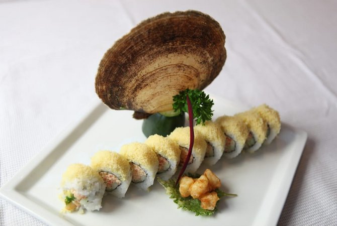 Order Crunch Scallop Tempura Roll food online from Love Boat Sushi store, Oceanside on bringmethat.com