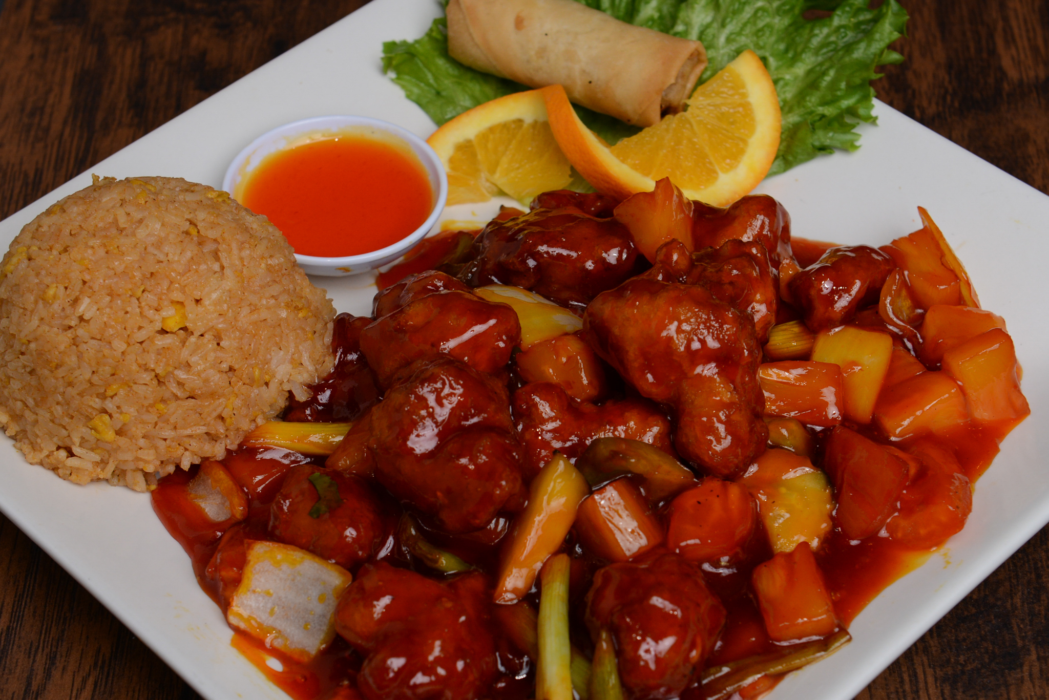 Order 4. Sweet and Sour Pork Dinner Combination food online from Rincome store, Northridge on bringmethat.com