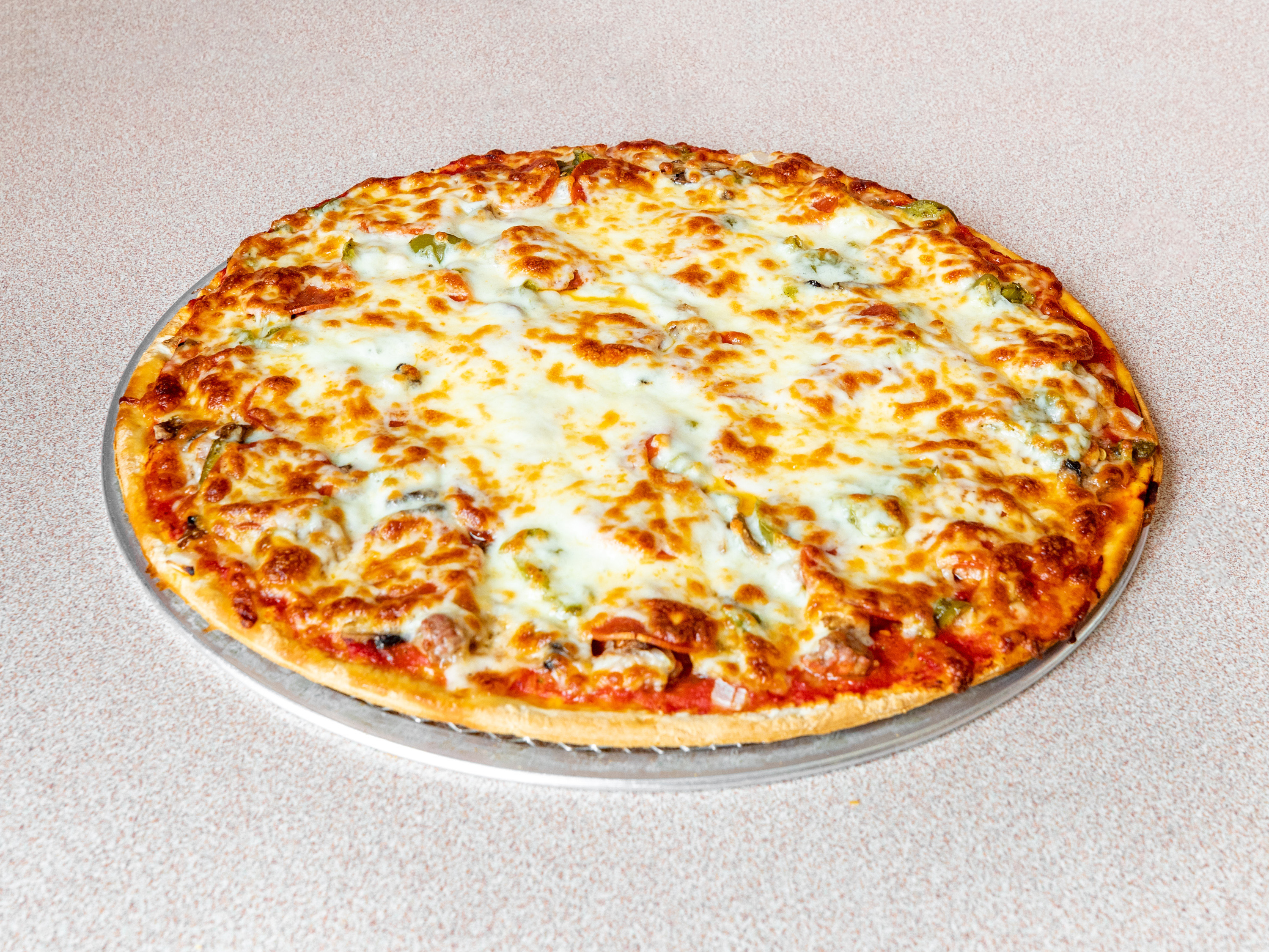 Order Family Cheese Thin Crust Pizza  food online from Als Pizzeria store, North Riverside on bringmethat.com