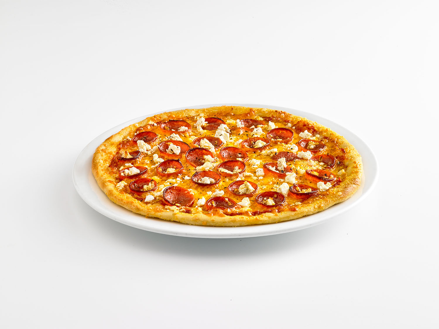 Order Pepperoni & Feta Thin Crust Pizza food online from Boston Restaurant & Sports Bar store, Grand Junction on bringmethat.com