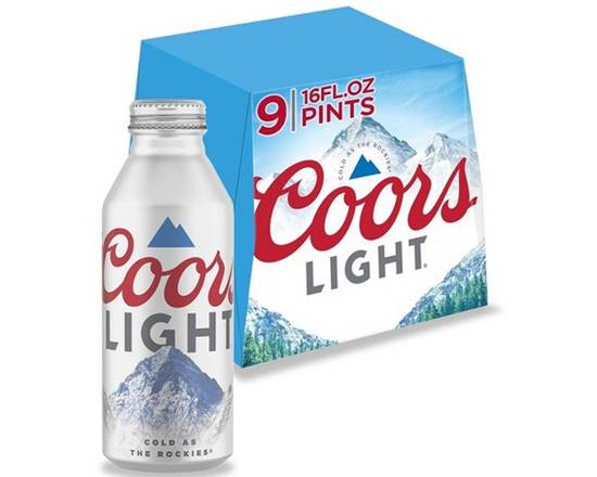 Order Coors Light Aluminum 9 Pack 16oz food online from Extra Mile 2051 store, Oceanside on bringmethat.com