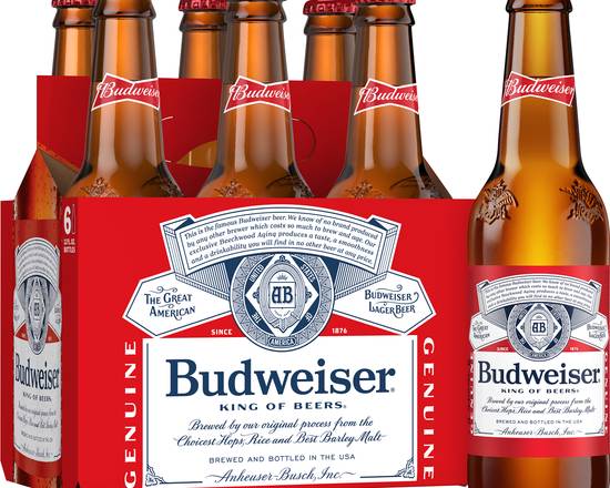 Order Budweiser, 6pk-12oz bottle beer (5.0% ABV) food online from Luckys Liquor store, Los Angeles on bringmethat.com