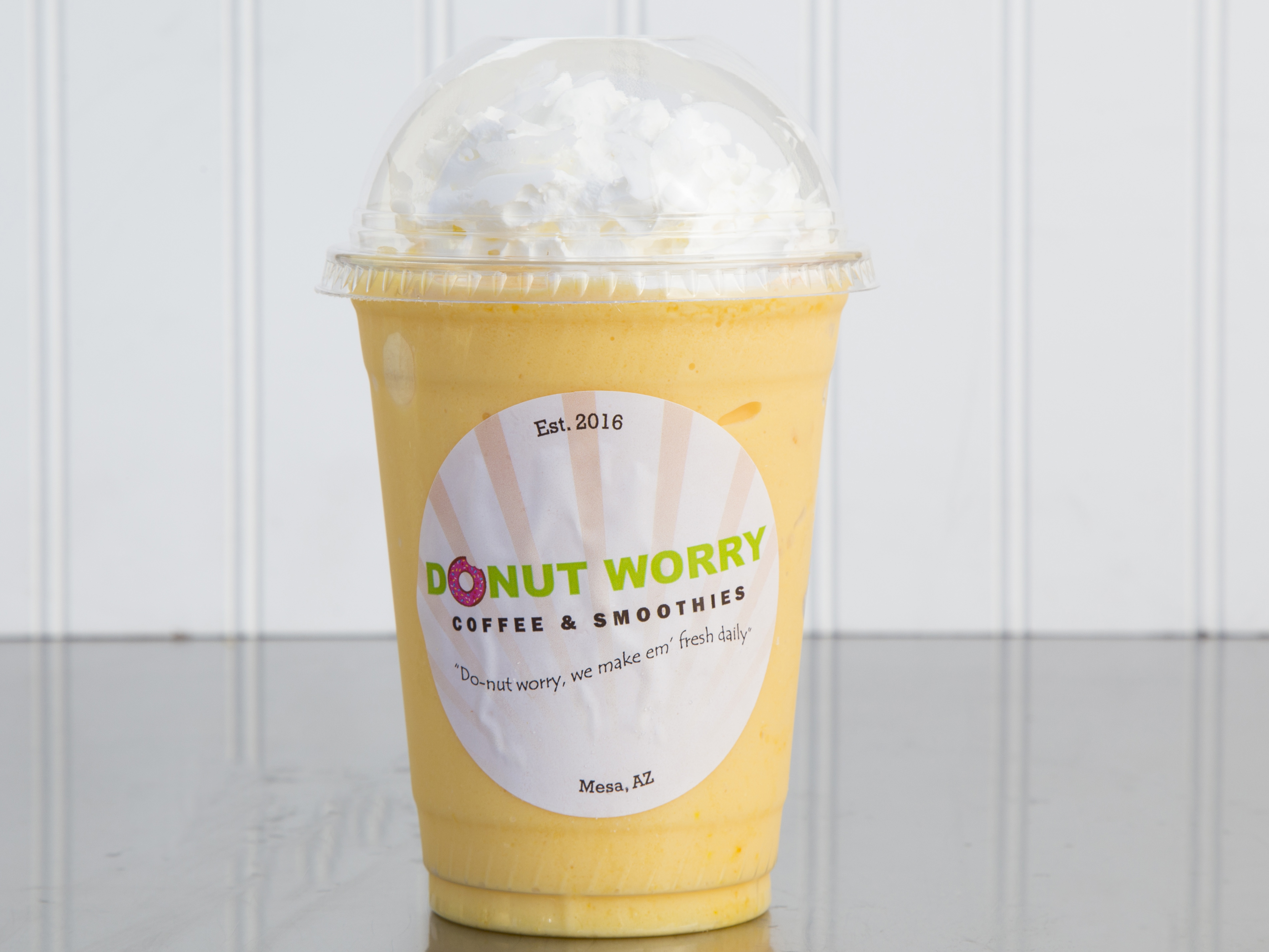 Order 2. Mango Smoothie food online from Donut Worry Coffee & Smoothies store, Mesa on bringmethat.com