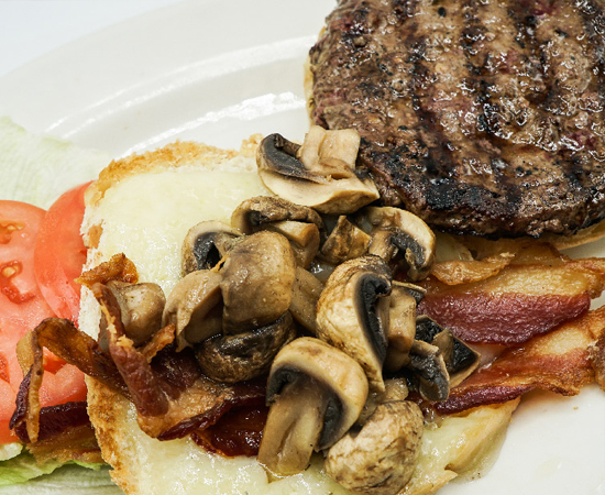 Order Fresh Mushroom Bacon Swiss Burger Deluxe food online from Coach House Diner Restaurant store, North Bergen on bringmethat.com