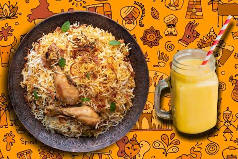 Order Peshawari Chicken Biryani & Fresh Yogurt Mango Smoothie food online from Gunpowder Cafe store, Lawrence on bringmethat.com