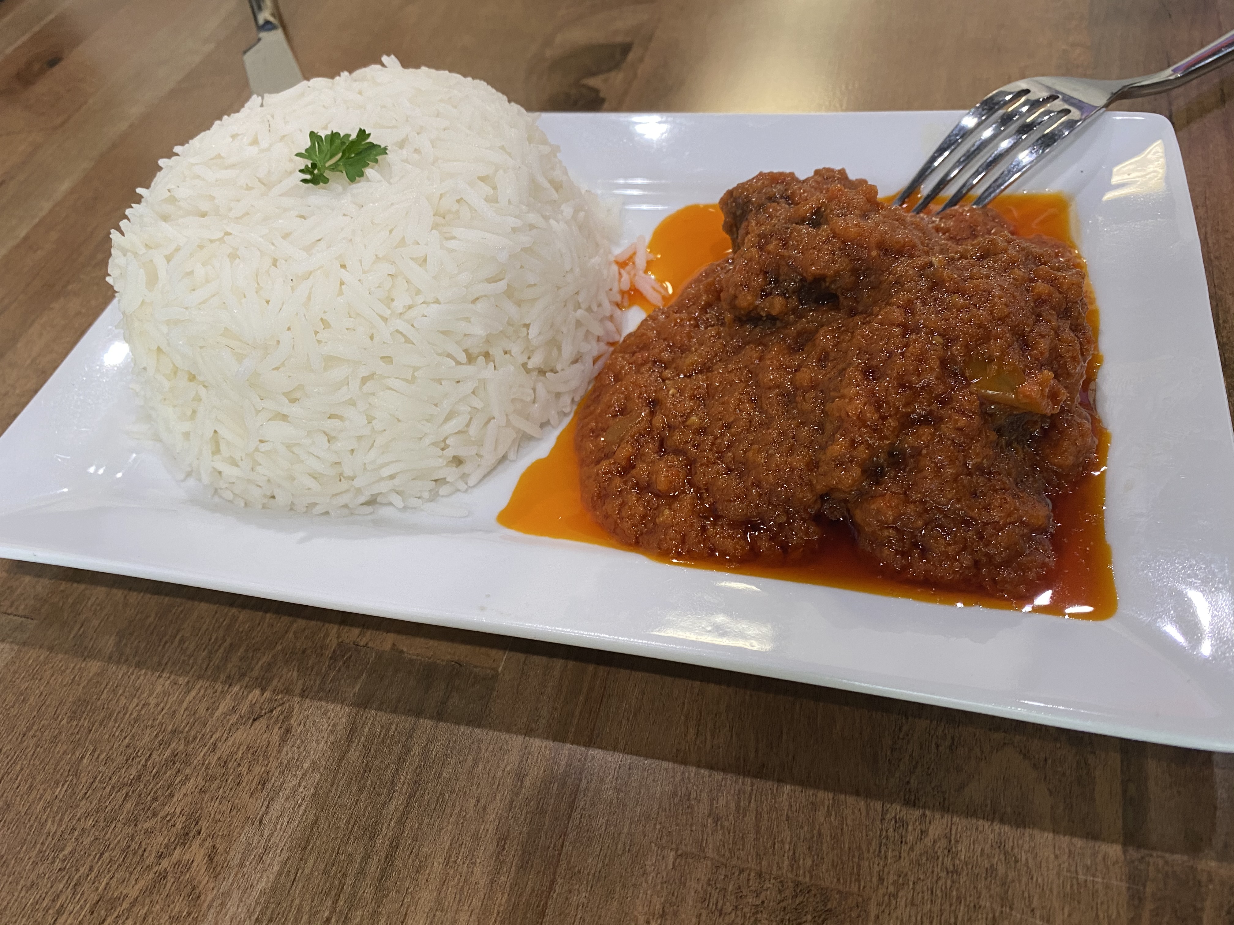 Order White Rice + Stew Beef food online from Fusion Vibes Kitchen + Bar store, Richardson on bringmethat.com