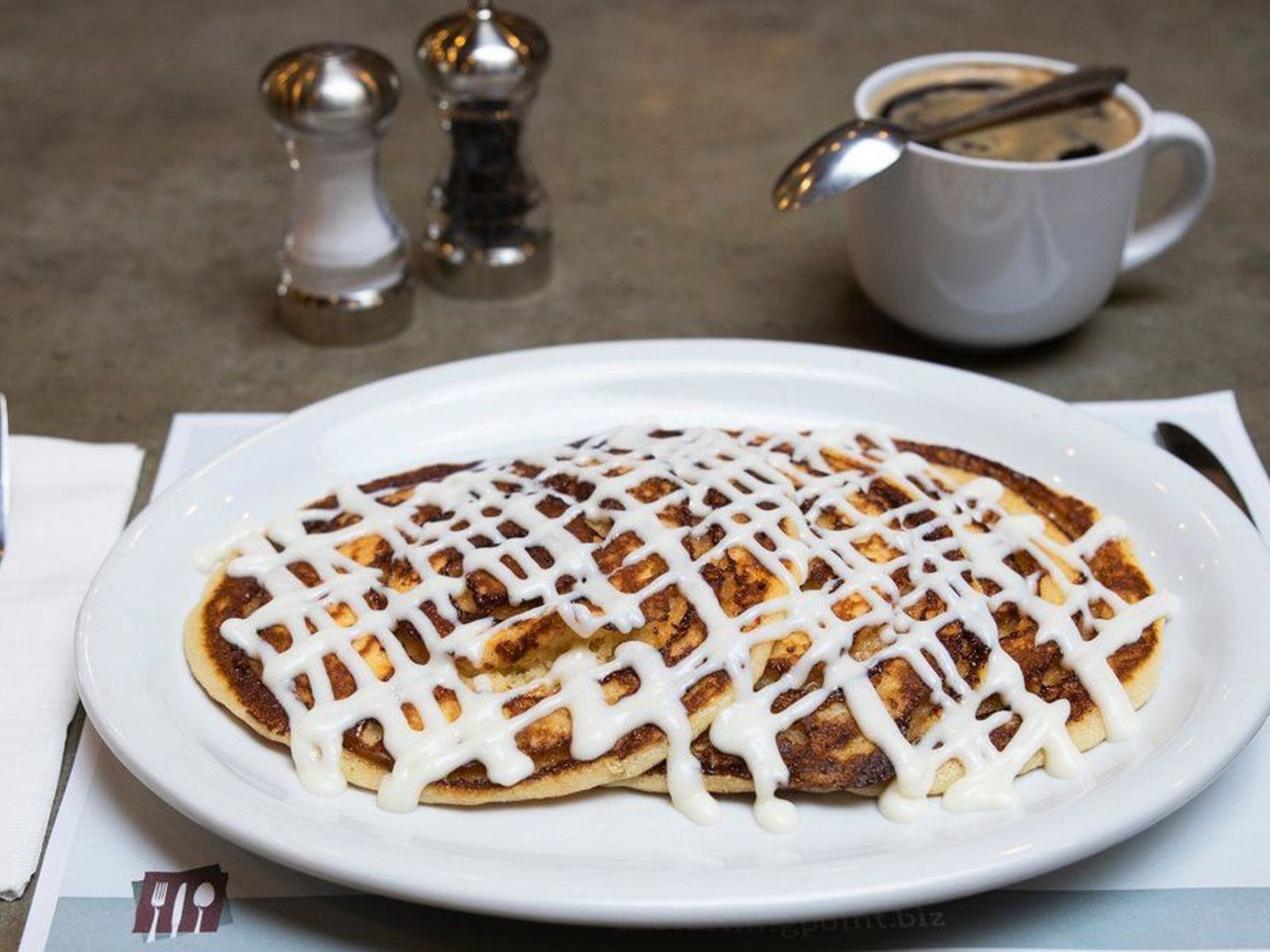Order Cinnamon Roll Pancakes food online from Turning Point store, Hoboken on bringmethat.com