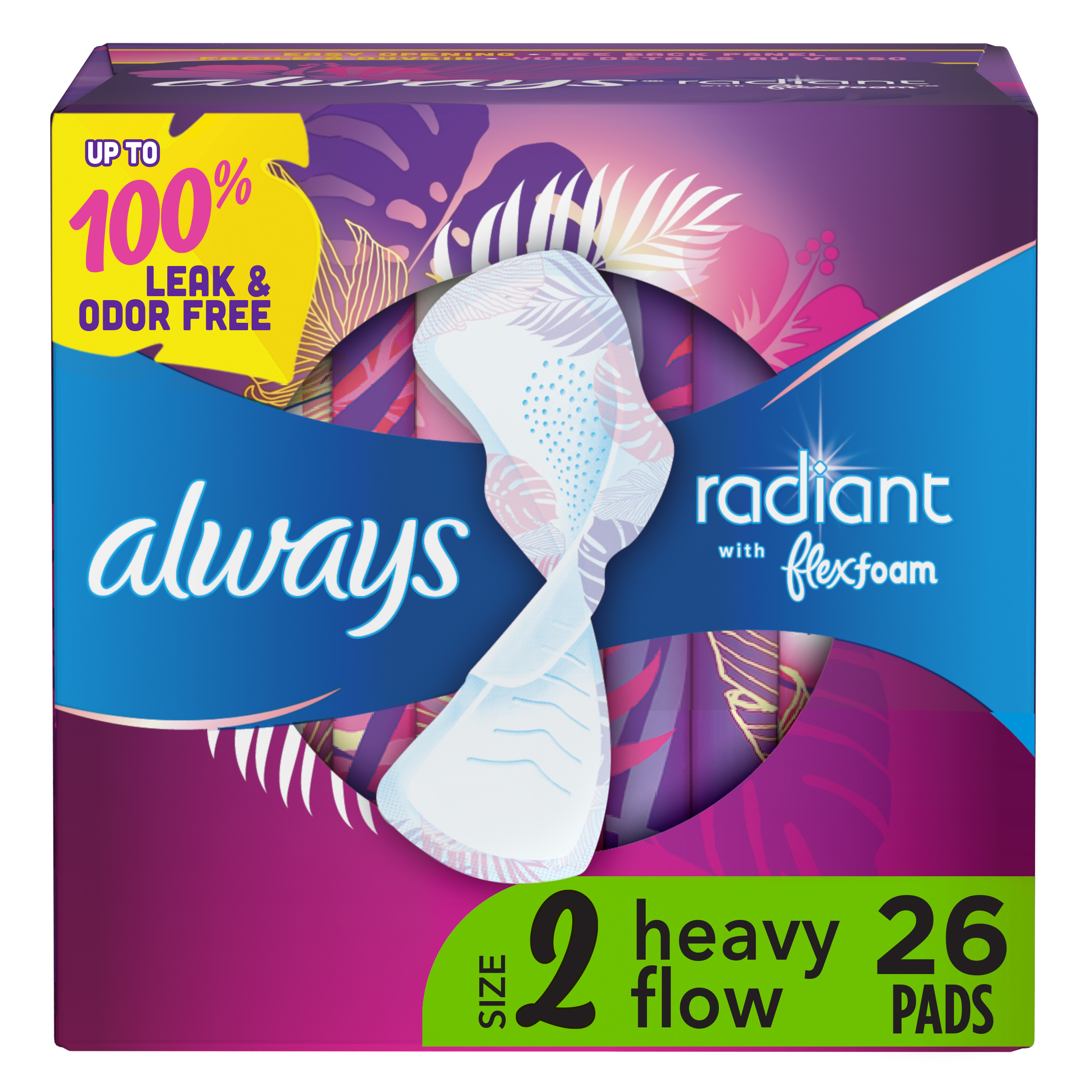 Order Always Radiant Pads - Size 2, Heavy Flow Absorbency, Scented, 26 ct food online from Rite Aid store, MILLER PLACE on bringmethat.com