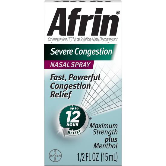 Order Afrin Severe Congestion Nasal Spray Maximum Strength Plus Menthol (0.5 oz) food online from Rite Aid store, Willard on bringmethat.com