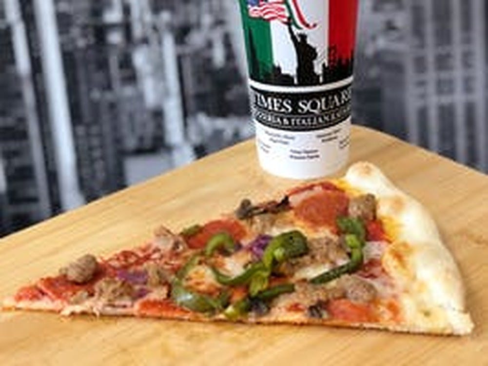 Order The Works Pizza - Medium 14'' food online from Times Square Pizza store, Asheboro on bringmethat.com